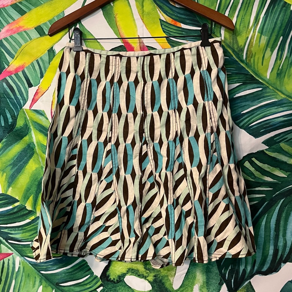 City Unlimited 8P Blue Green Side Zip Abstract Pattern Pleated Spring Mini Skirt